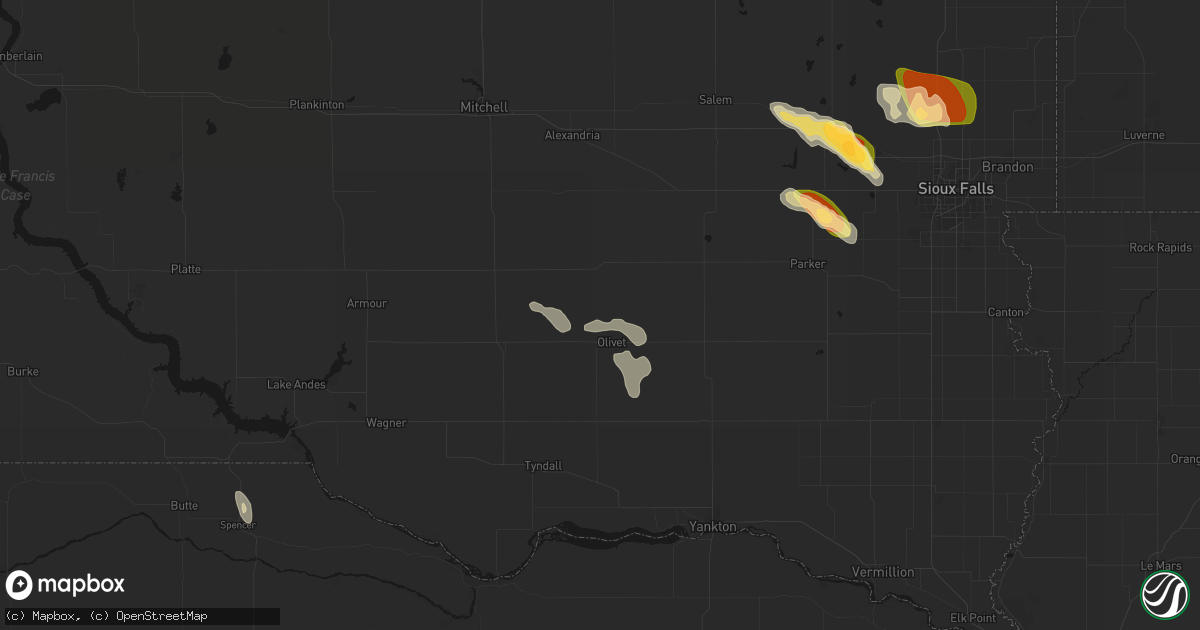 Hail map in Olivet, SD on August 20, 2026