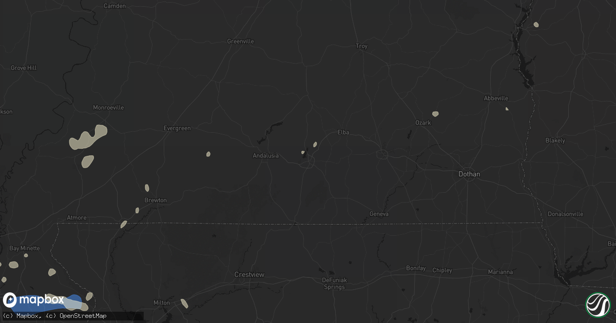 Hail map in Opp, AL on August 20, 2026