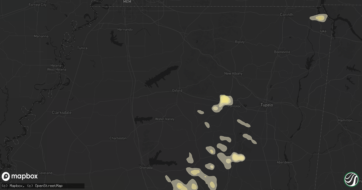 Hail map in Oxford, MS on August 20, 2026