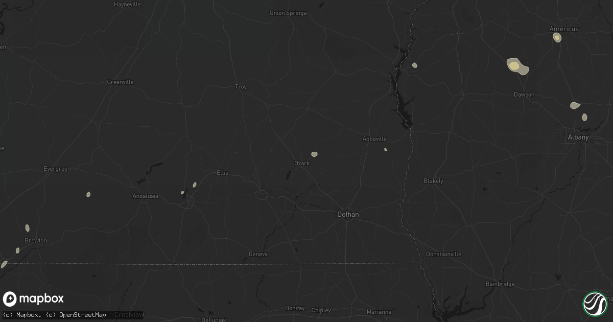 Hail map in Ozark, AL on August 20, 2026