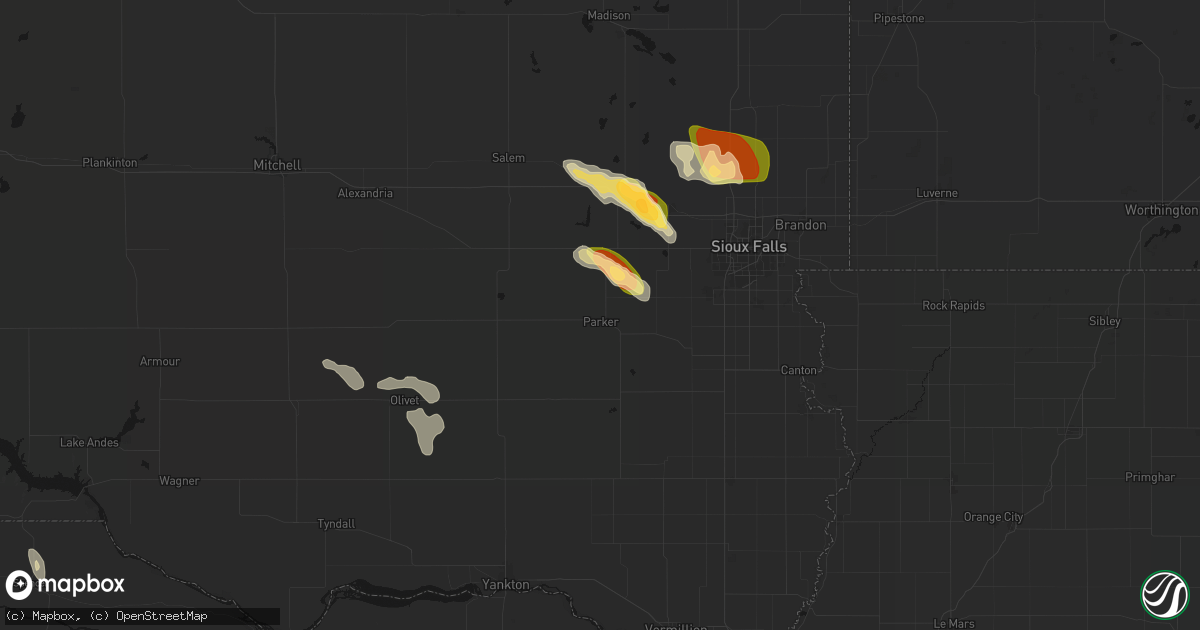 Hail map in Parker, SD on August 20, 2026