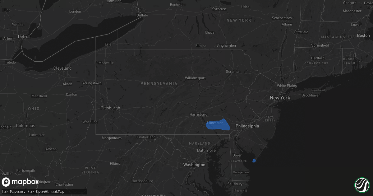 Hail map in Pennsylvania on August 20, 2026