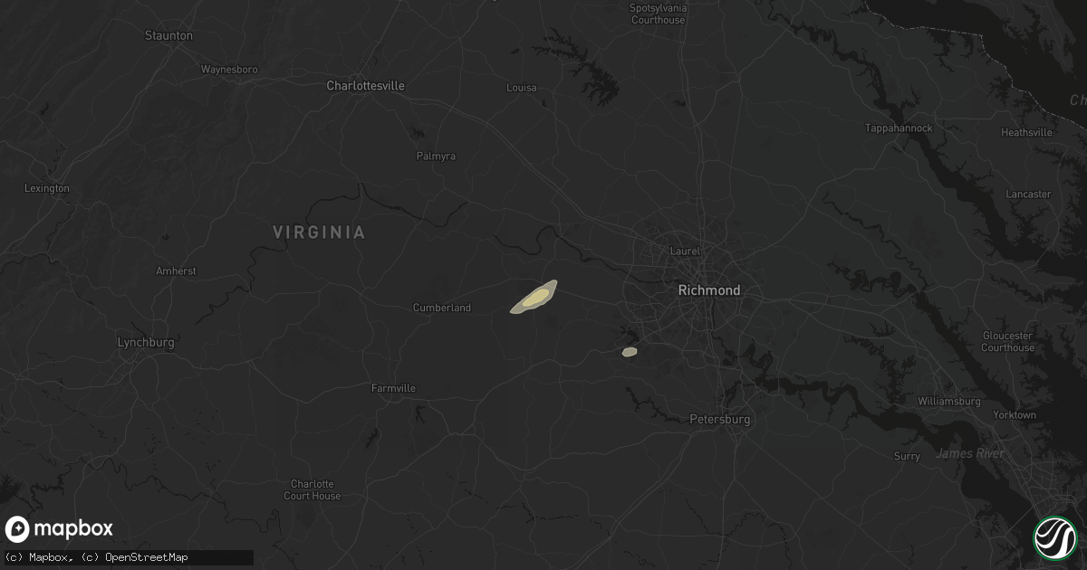 Hail map in Powhatan, VA on August 20, 2026