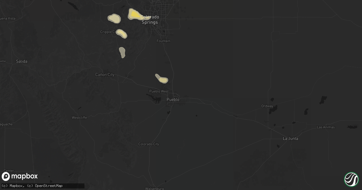 Hail map in Pueblo, CO on August 20, 2026