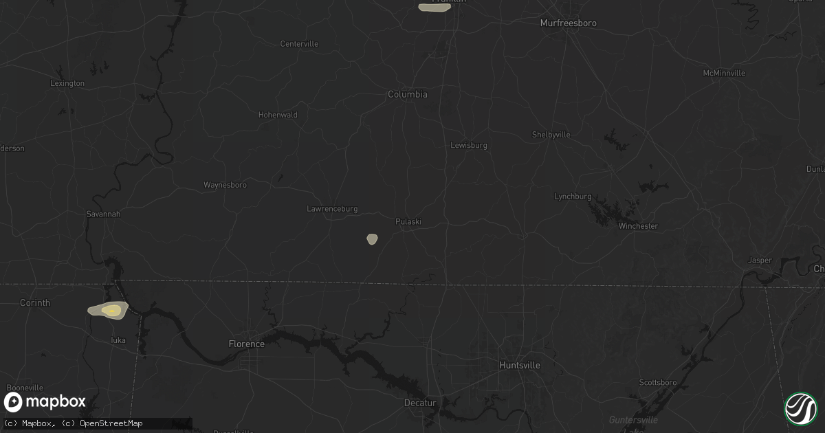 Hail map in Pulaski, TN on August 20, 2026