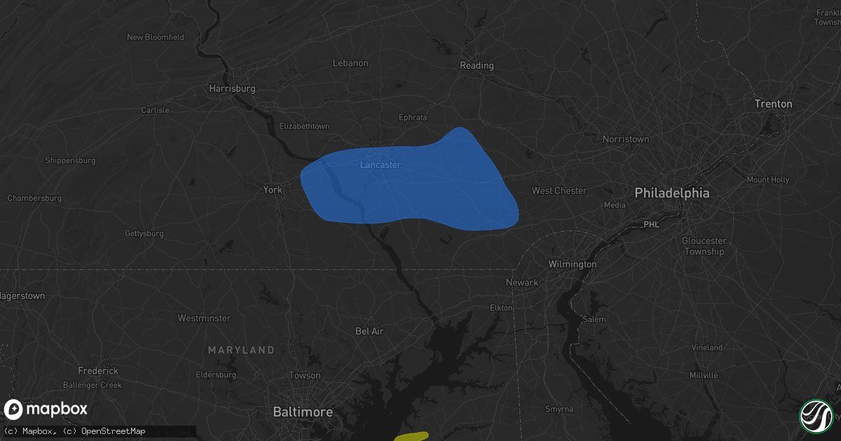 Hail map in Quarryville, PA on August 20, 2026