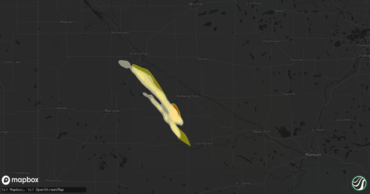 Hail map in Redwood Falls, MN on August 20, 2026