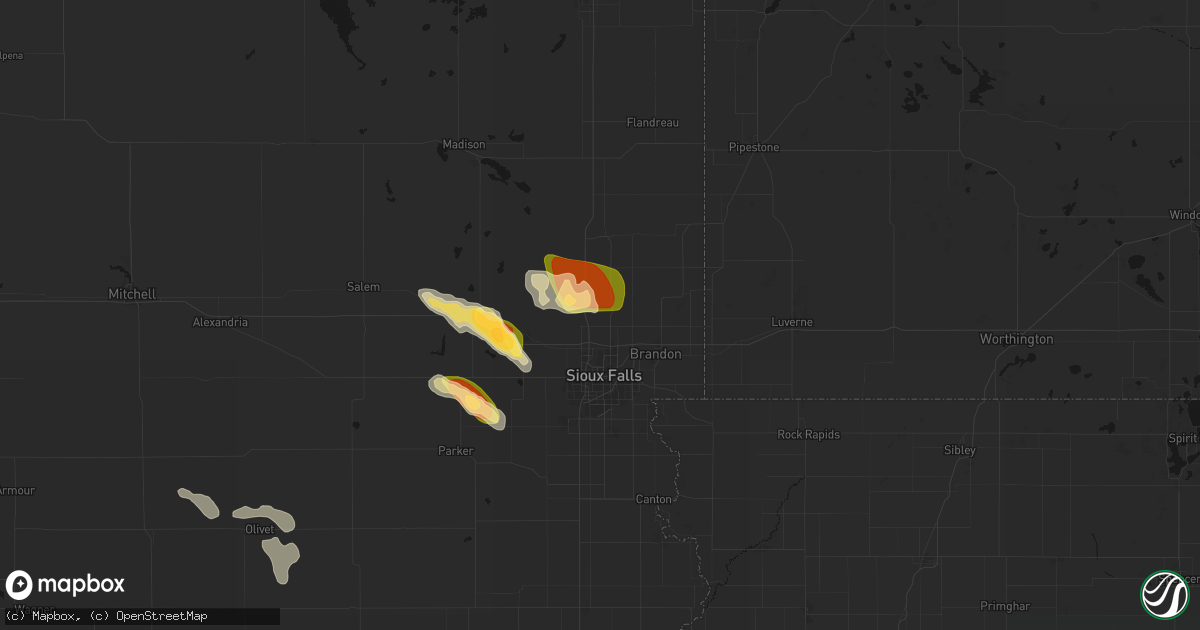 Hail map in Renner, SD on August 20, 2026