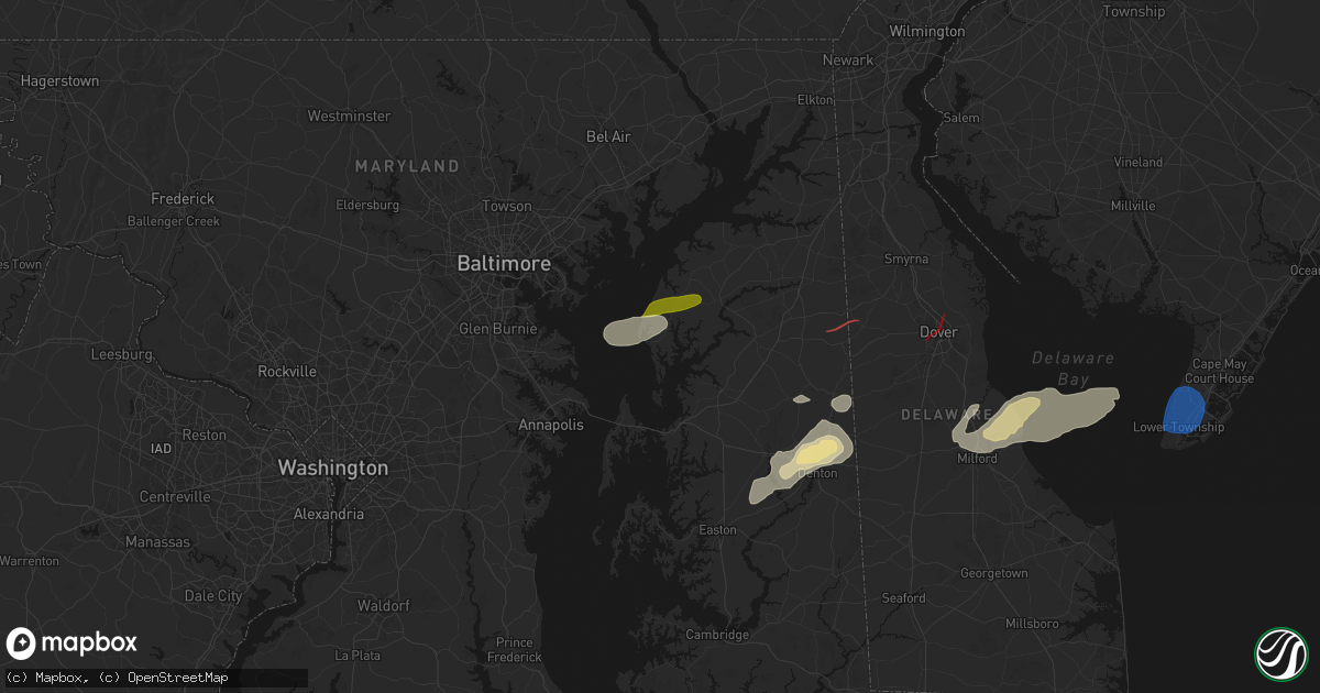 Hail map in Rock Hall, MD on August 20, 2026