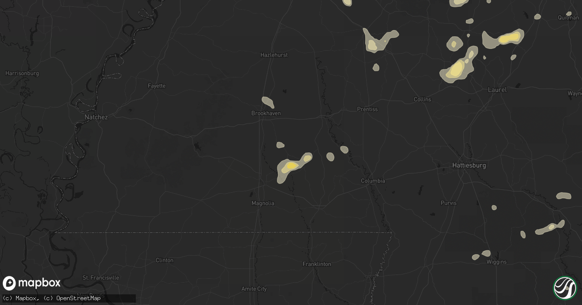 Hail map in Ruth, MS on August 20, 2026