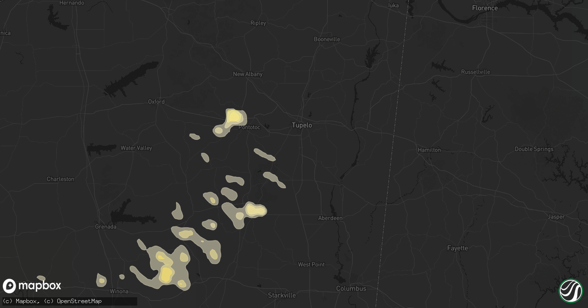 Hail map in Shannon, MS on August 20, 2026