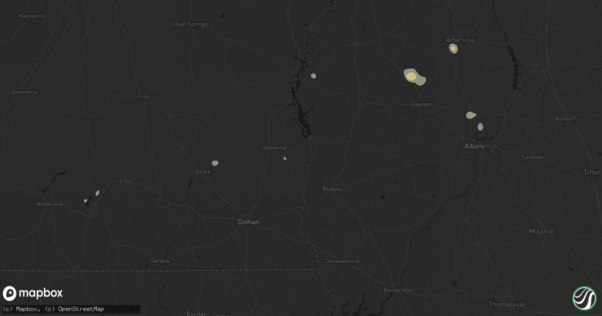 Hail map in Shorterville, AL on August 20, 2026