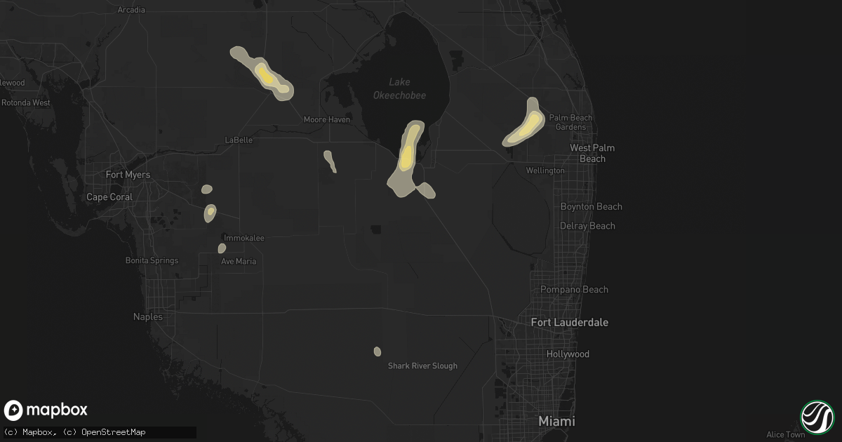 Hail map in South Bay, FL on August 20, 2026
