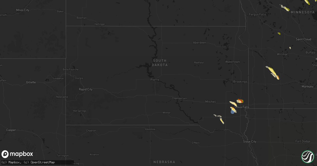 Hail map in South Dakota on August 20, 2026