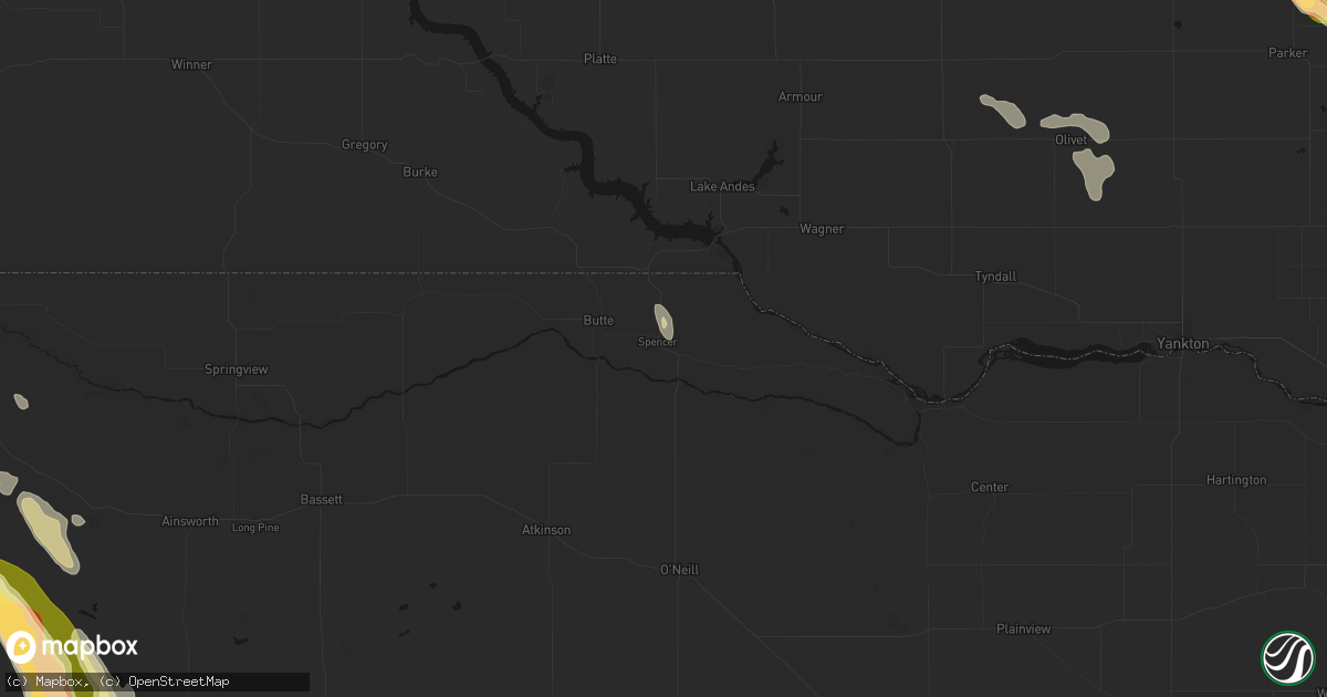 Hail map in Spencer, NE on August 20, 2026