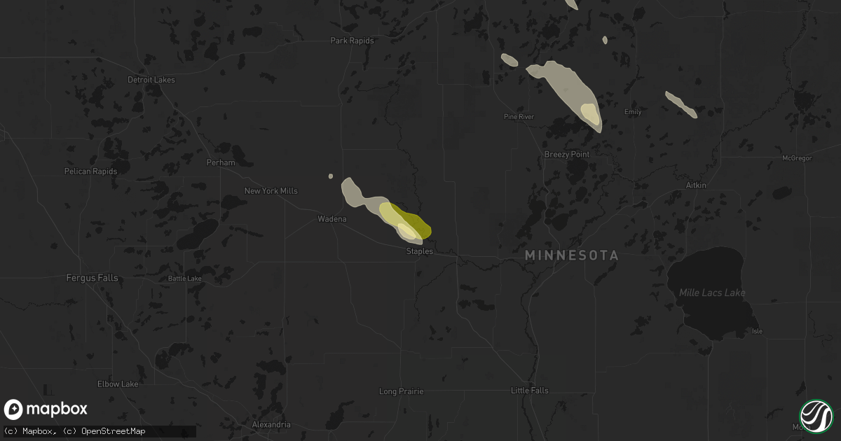 Hail map in Staples, MN on August 20, 2026