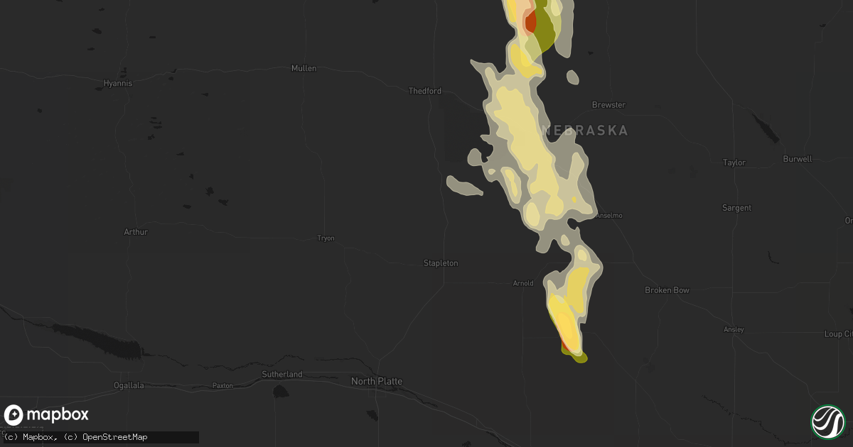 Hail map in Stapleton, NE on August 20, 2026