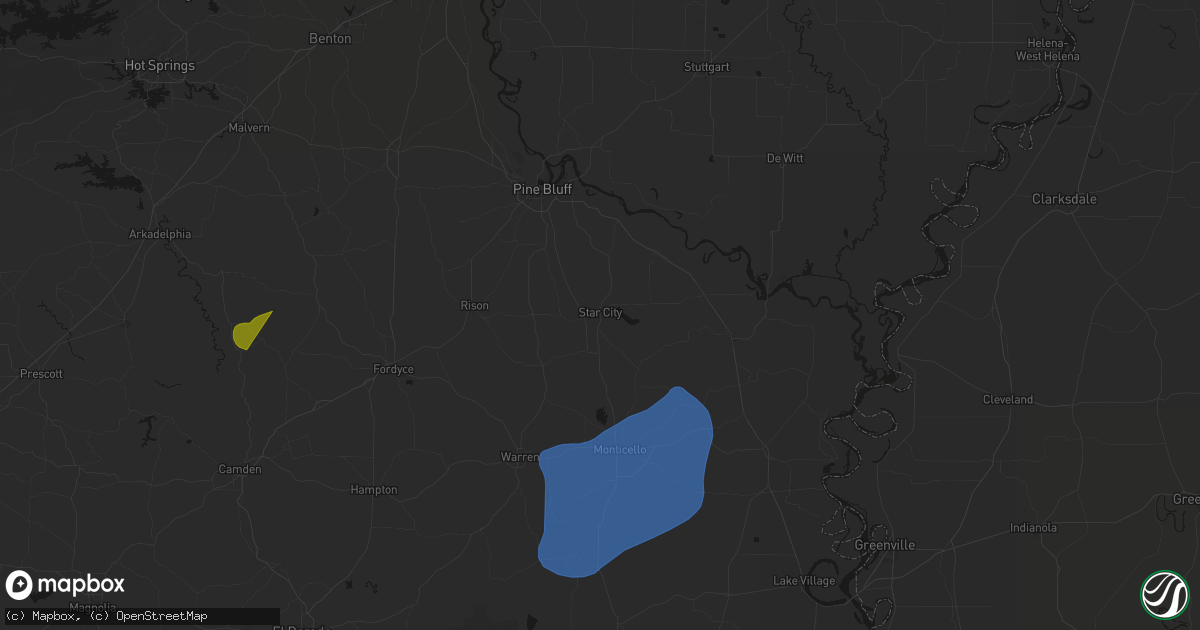 Hail map in Star City, AR on August 20, 2026