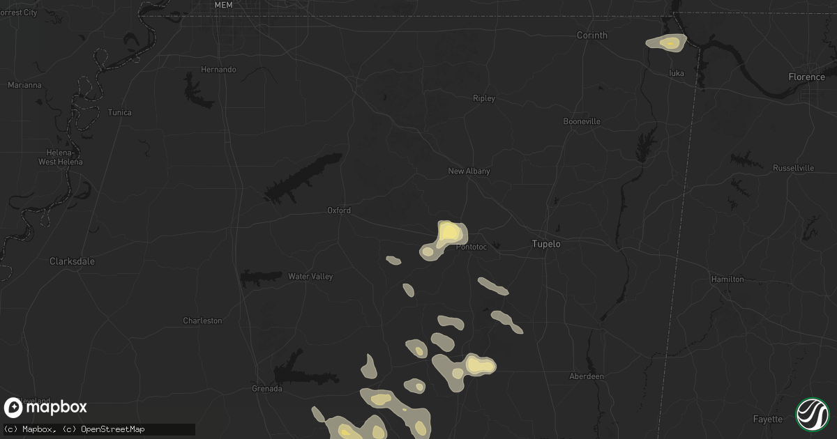 Hail map in Thaxton, MS on August 20, 2026