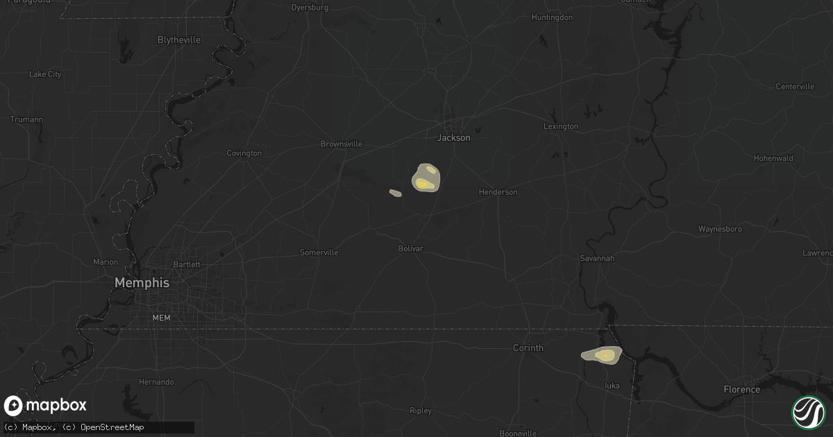 Hail map in Toone, TN on August 20, 2026