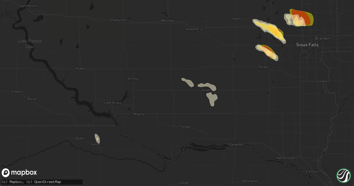 Hail map in Tripp, SD on August 20, 2026