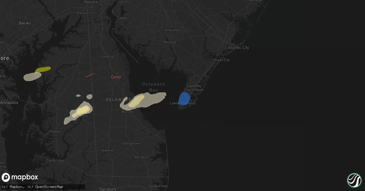 Hail map in Villas, NJ on August 20, 2026
