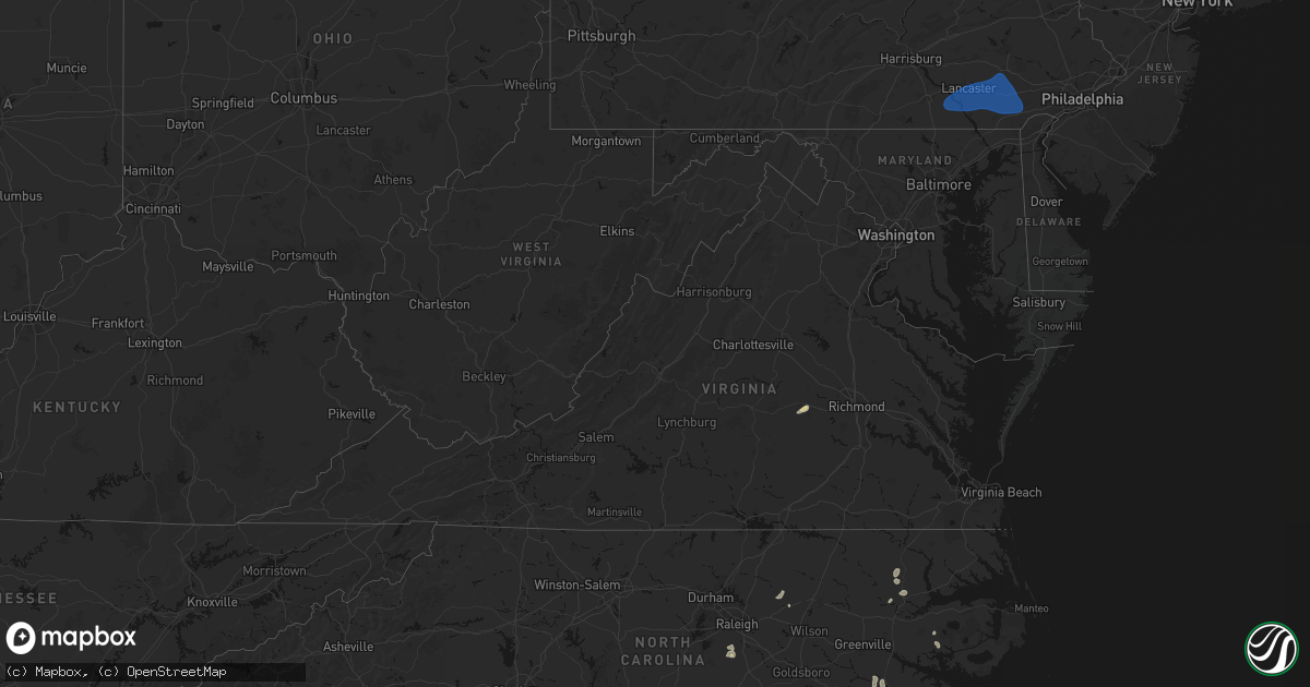 Hail map in Virginia on August 20, 2026