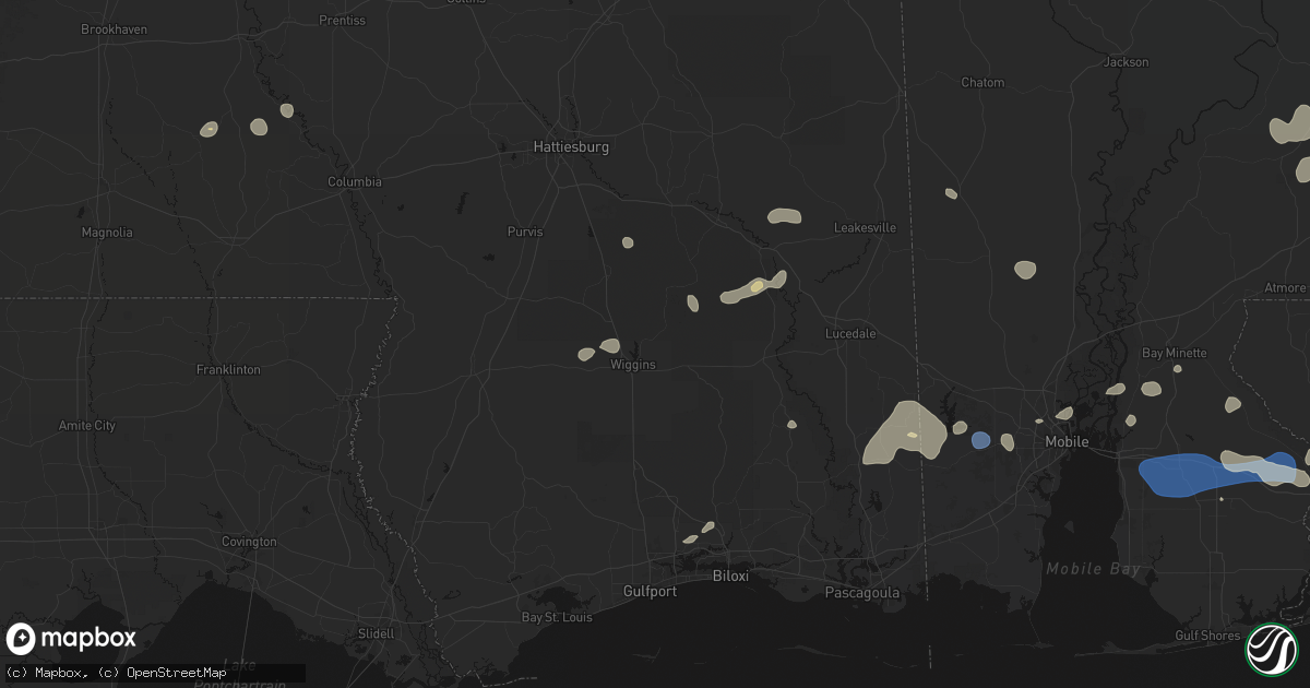 Hail map in Wiggins, MS on August 20, 2026