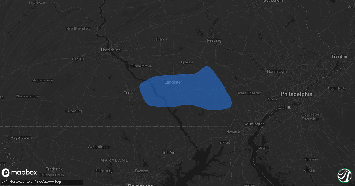 Hail map in Willow Street, PA on August 20, 2026
