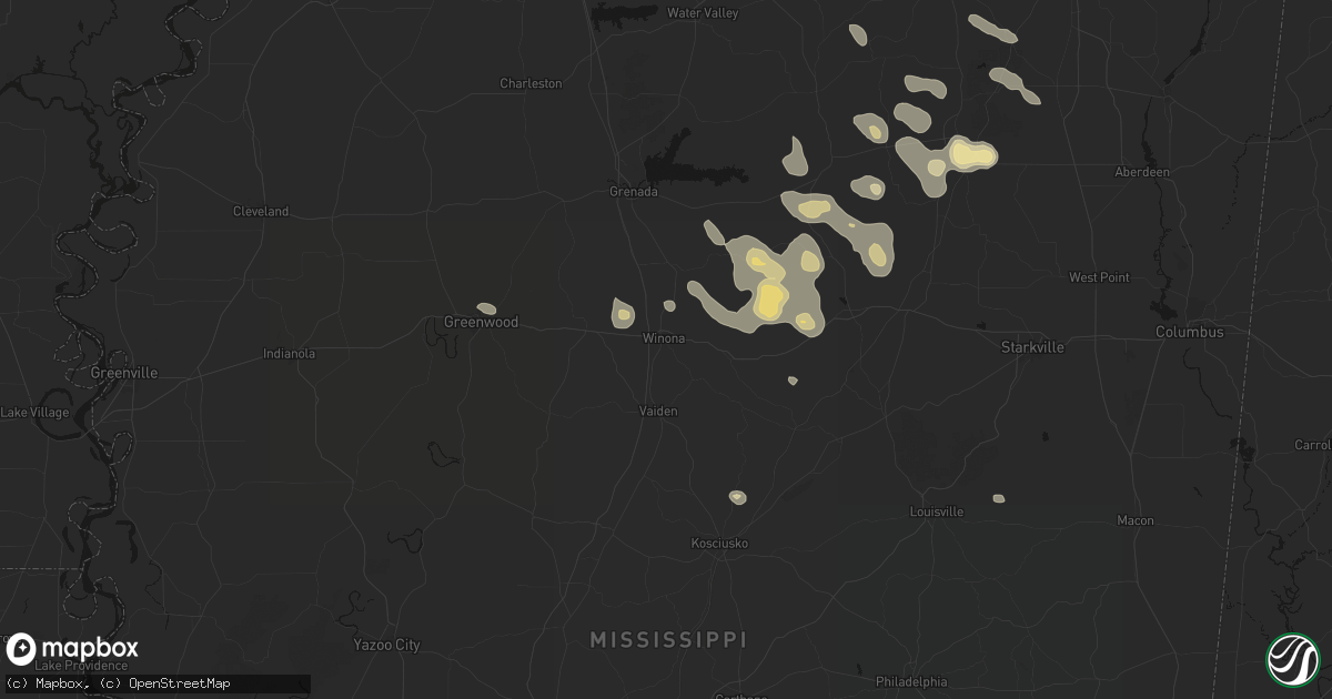 Hail map in Winona, MS on August 20, 2026