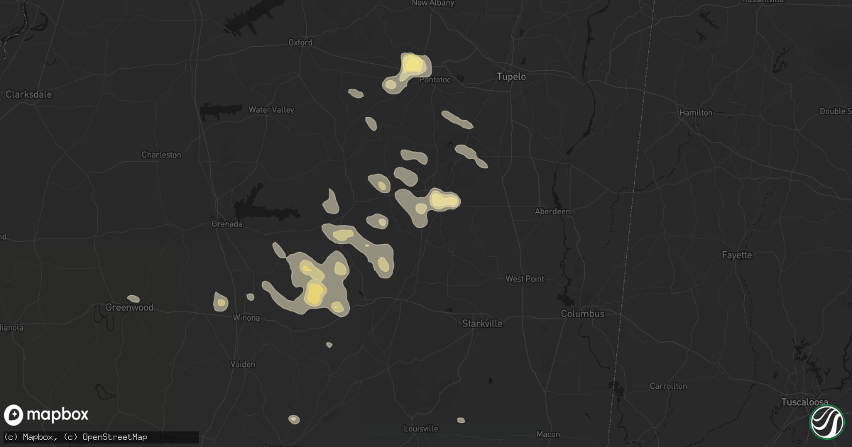 Hail map in Woodland, MS on August 20, 2026