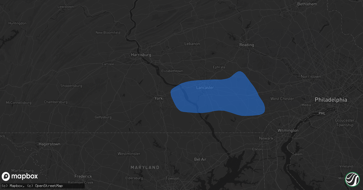 Hail map in Wrightsville, PA on August 20, 2026