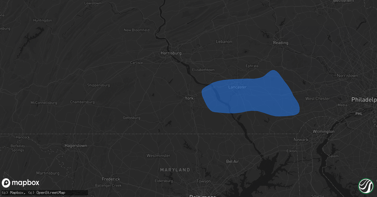 Hail map in York, PA on August 20, 2026