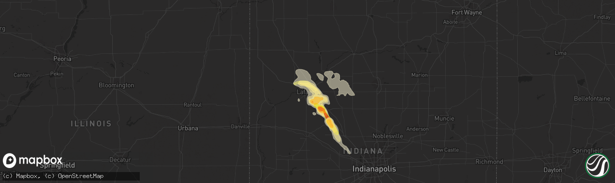 Hail map in Lafayette, IN on August 21, 2014