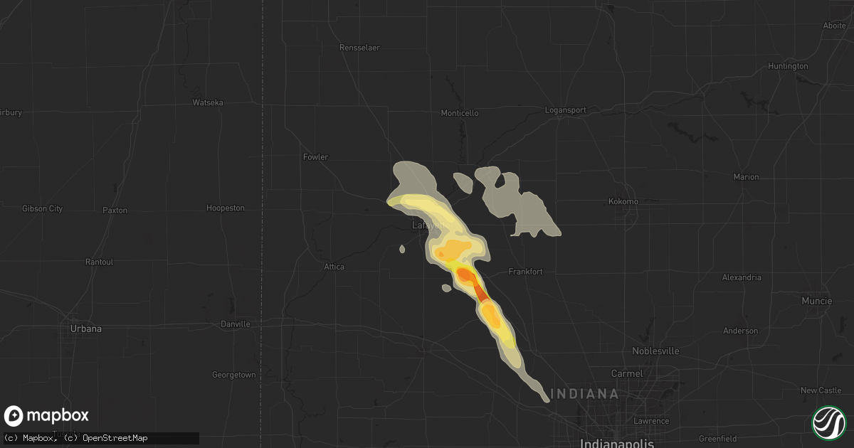 Hail map in Lafayette, IN on August 21, 2014
