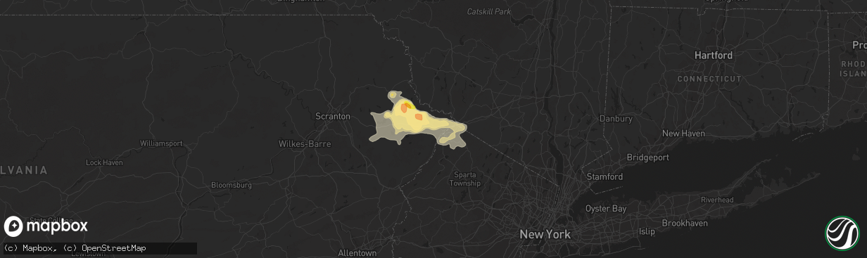 Hail map in Milford, PA on August 21, 2014