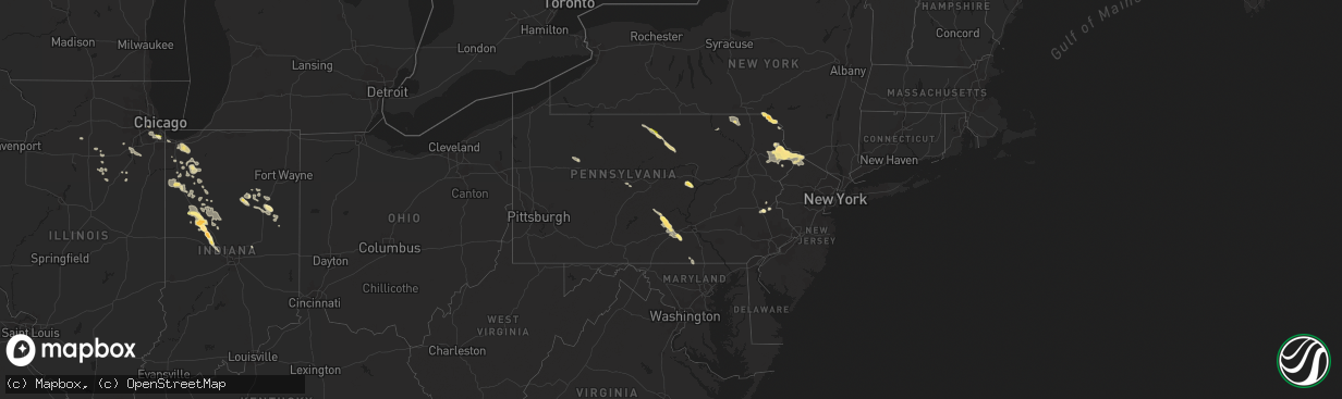 Hail map in Pennsylvania on August 21, 2014