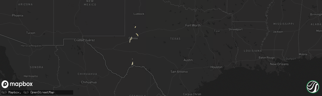 Hail map in Texas on August 21, 2014