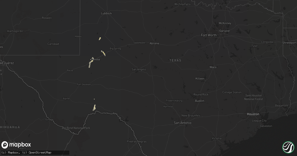Hail map in Texas on August 21, 2014
