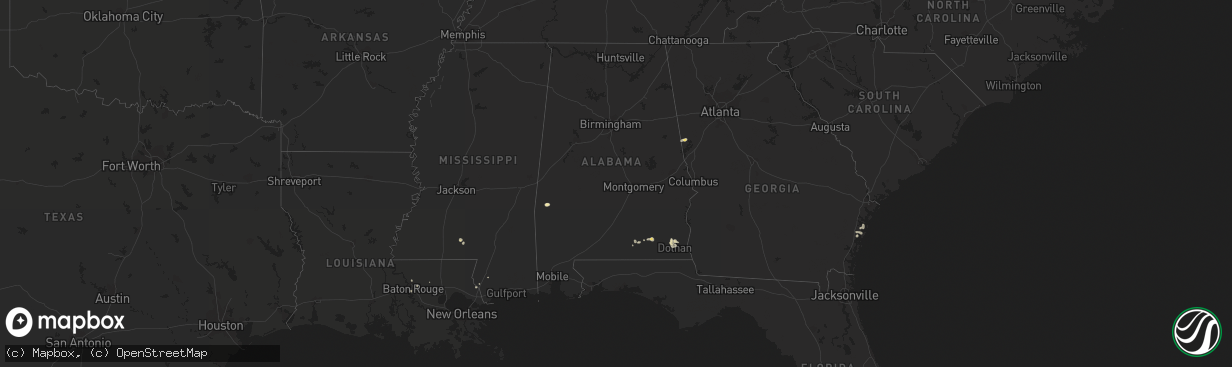 Hail map in Alabama on August 21, 2015