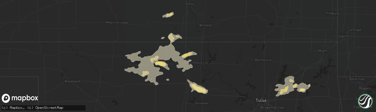 Hail map in Blackwell, OK on August 21, 2015