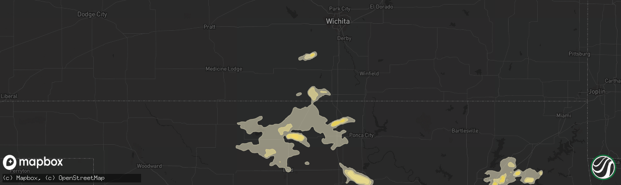 Hail map in Caldwell, KS on August 21, 2015