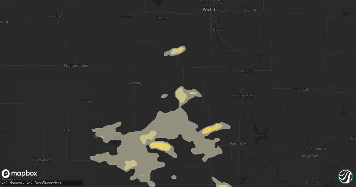 Hail map in Caldwell, KS on August 21, 2015