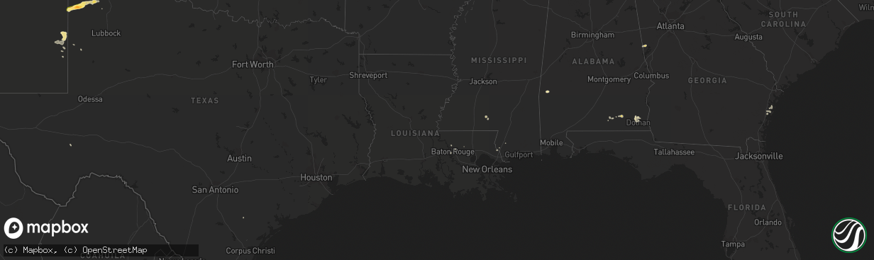 Hail map in Louisiana on August 21, 2015