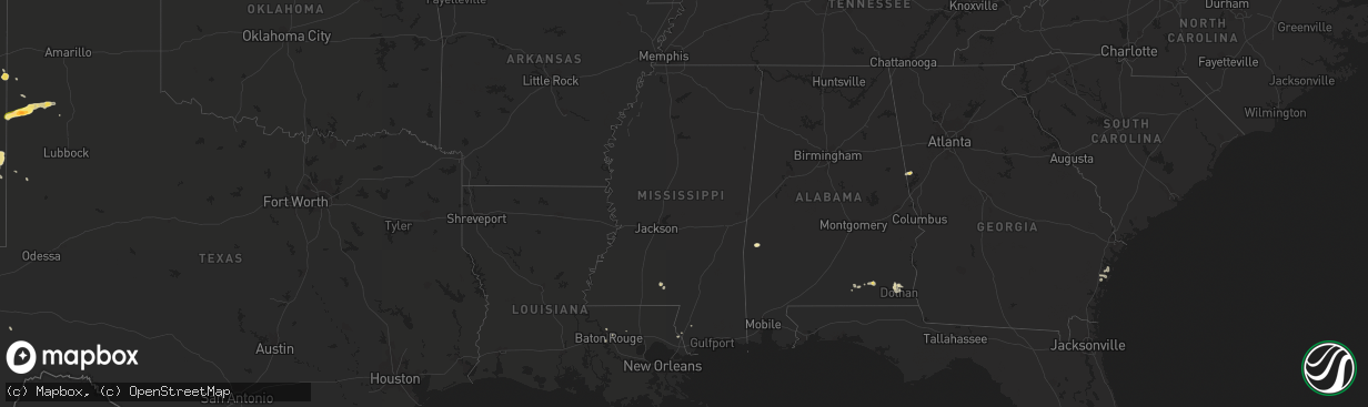 Hail map in Mississippi on August 21, 2015