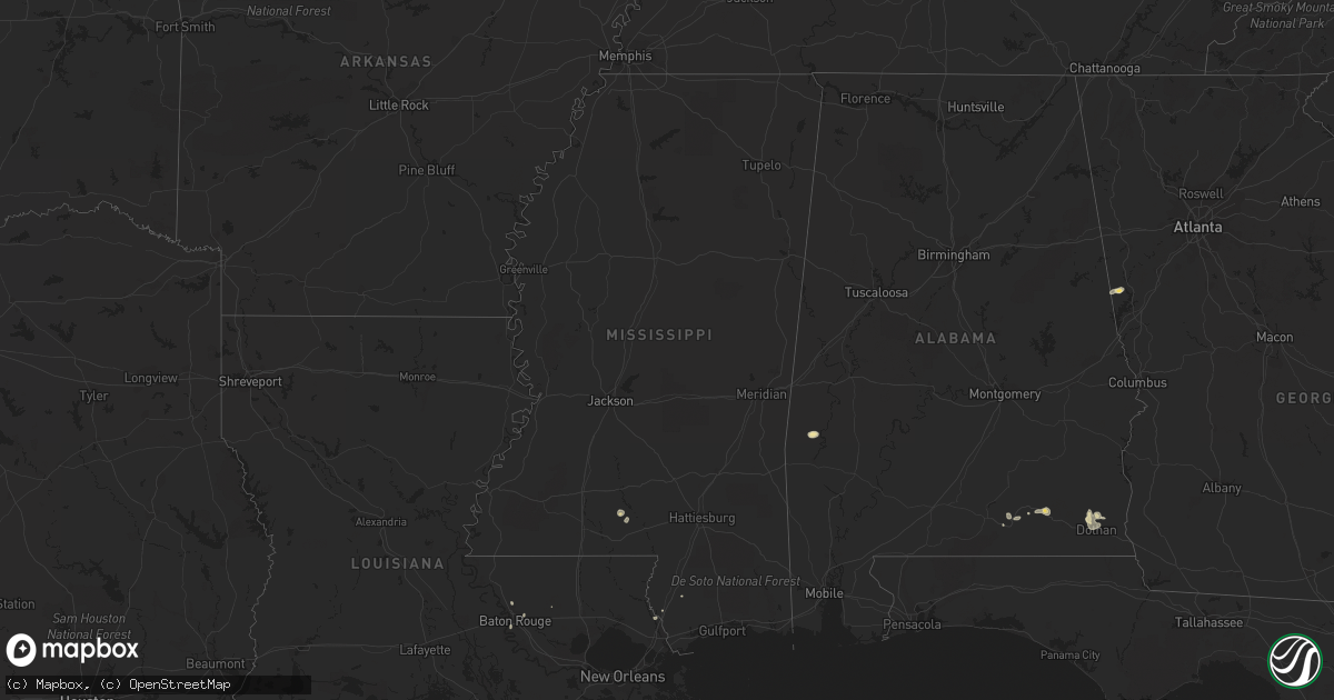 Hail map in Mississippi on August 21, 2015
