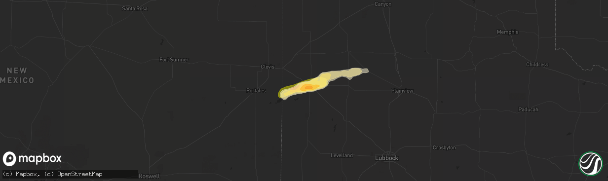 Hail map in Muleshoe, TX on August 21, 2015