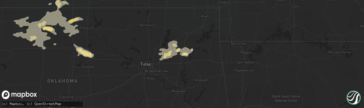 Hail map in Pryor, OK on August 21, 2015