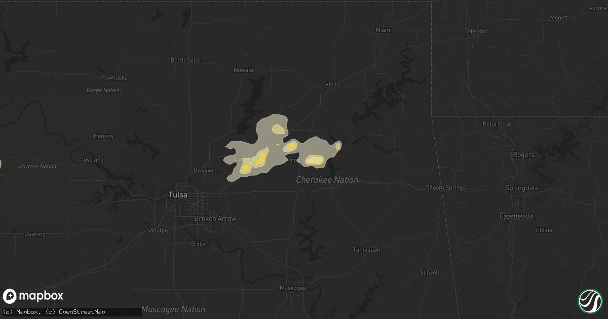 Hail map in Pryor, OK on August 21, 2015