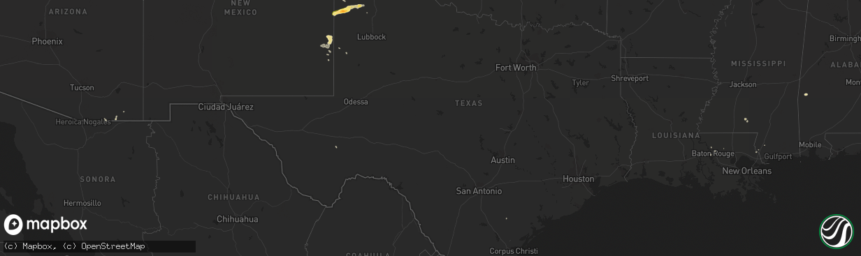 Hail map in Texas on August 21, 2015